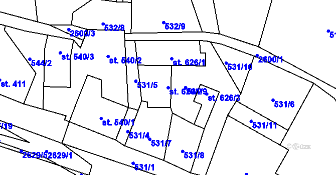 Parcela st. 626/2 v KÚ Lučany nad Nisou, Katastrální mapa
