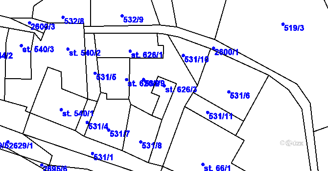 Parcela st. 626/3 v KÚ Lučany nad Nisou, Katastrální mapa