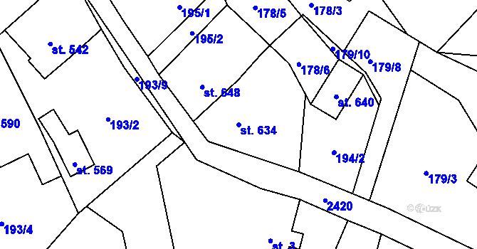 Parcela st. 634 v KÚ Lučany nad Nisou, Katastrální mapa