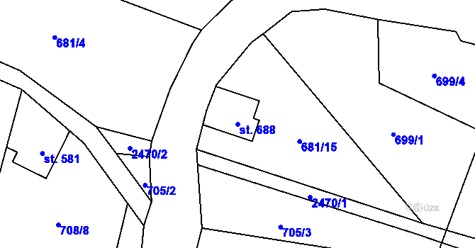 Parcela st. 688 v KÚ Lučany nad Nisou, Katastrální mapa