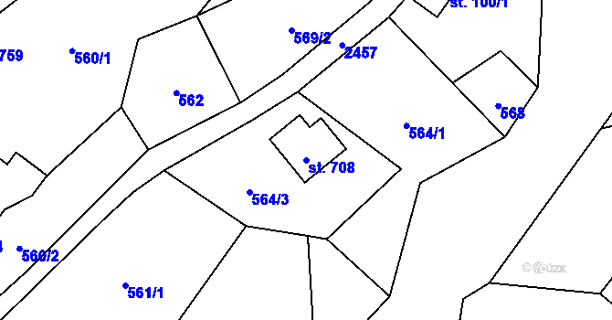 Parcela st. 708 v KÚ Lučany nad Nisou, Katastrální mapa