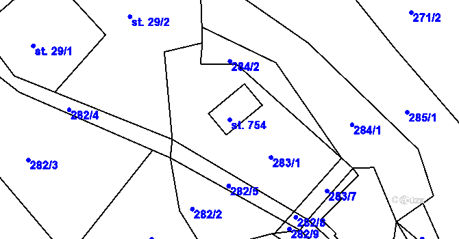 Parcela st. 754 v KÚ Lučany nad Nisou, Katastrální mapa