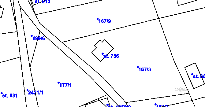 Parcela st. 756 v KÚ Lučany nad Nisou, Katastrální mapa