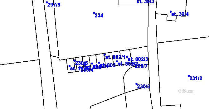 Parcela st. 802/1 v KÚ Lučany nad Nisou, Katastrální mapa