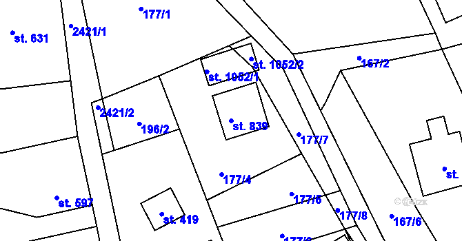 Parcela st. 839 v KÚ Lučany nad Nisou, Katastrální mapa