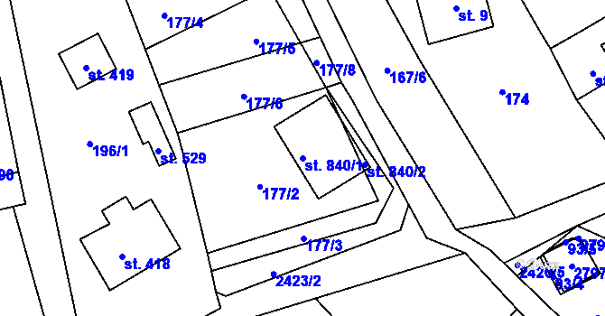 Parcela st. 840/1 v KÚ Lučany nad Nisou, Katastrální mapa