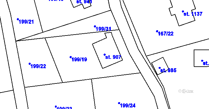 Parcela st. 907 v KÚ Lučany nad Nisou, Katastrální mapa
