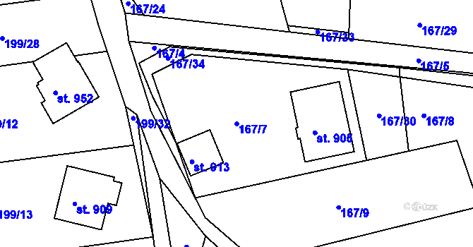 Parcela st. 167/7 v KÚ Lučany nad Nisou, Katastrální mapa