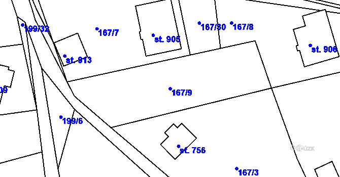 Parcela st. 167/9 v KÚ Lučany nad Nisou, Katastrální mapa