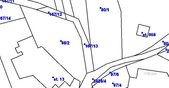 Parcela st. 167/13 v KÚ Lučany nad Nisou, Katastrální mapa