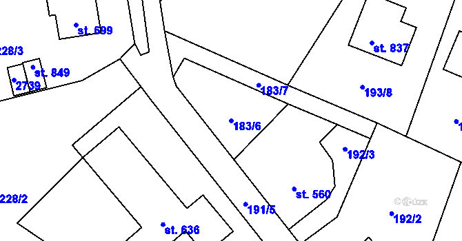 Parcela st. 183/6 v KÚ Lučany nad Nisou, Katastrální mapa