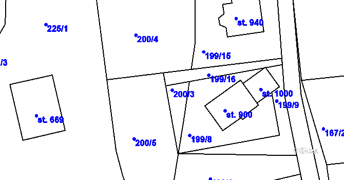 Parcela st. 200/3 v KÚ Lučany nad Nisou, Katastrální mapa