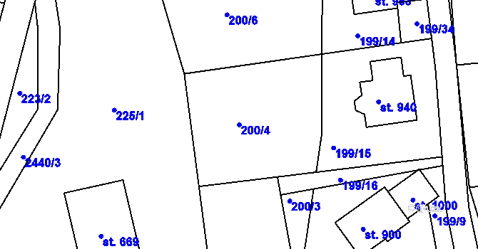 Parcela st. 200/4 v KÚ Lučany nad Nisou, Katastrální mapa