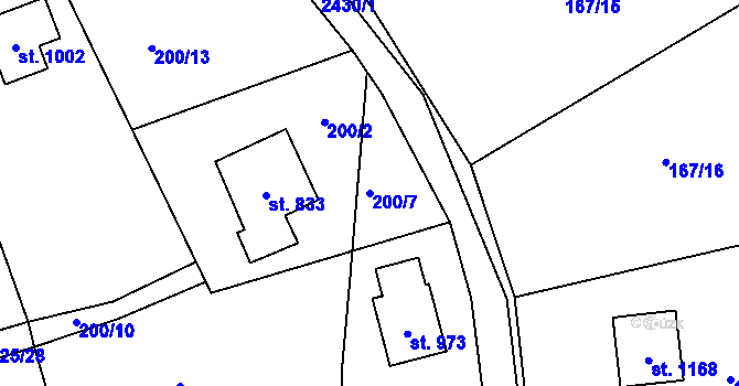 Parcela st. 200/7 v KÚ Lučany nad Nisou, Katastrální mapa