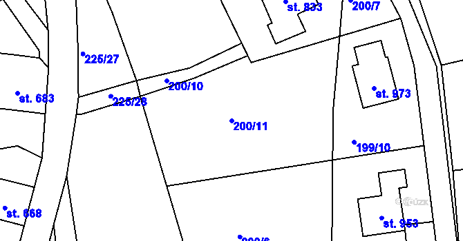 Parcela st. 200/11 v KÚ Lučany nad Nisou, Katastrální mapa