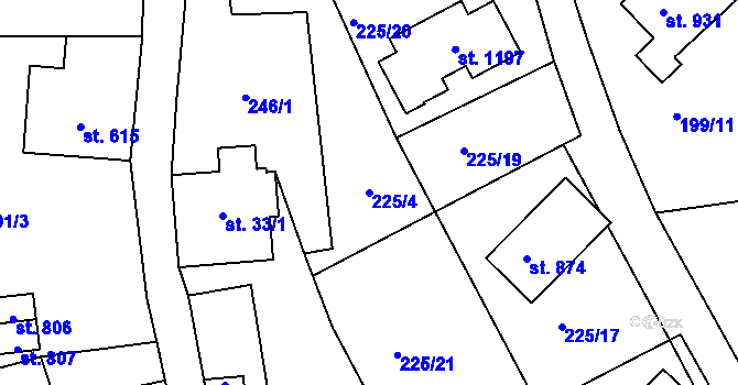 Parcela st. 225/4 v KÚ Lučany nad Nisou, Katastrální mapa