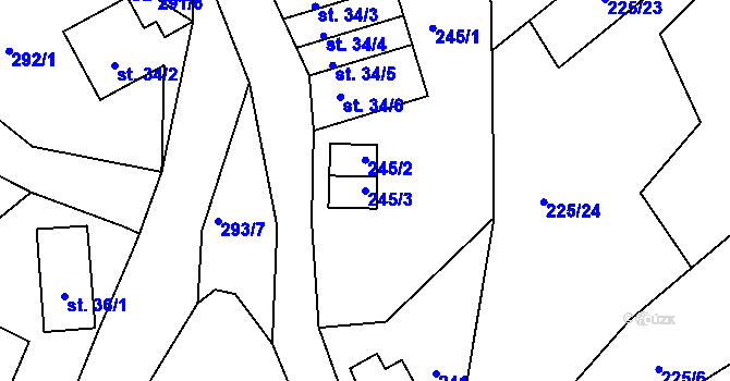 Parcela st. 245/3 v KÚ Lučany nad Nisou, Katastrální mapa