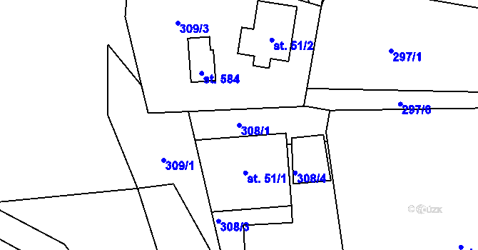 Parcela st. 308/1 v KÚ Lučany nad Nisou, Katastrální mapa
