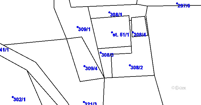 Parcela st. 308/3 v KÚ Lučany nad Nisou, Katastrální mapa