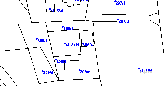 Parcela st. 308/4 v KÚ Lučany nad Nisou, Katastrální mapa