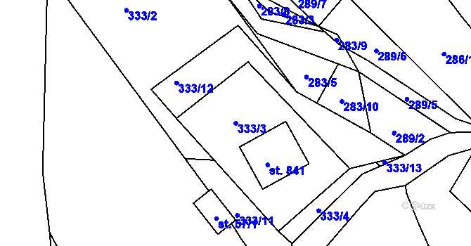Parcela st. 333/3 v KÚ Lučany nad Nisou, Katastrální mapa