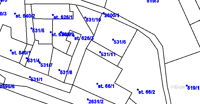 Parcela st. 531/11 v KÚ Lučany nad Nisou, Katastrální mapa