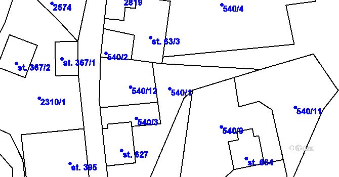 Parcela st. 540/1 v KÚ Lučany nad Nisou, Katastrální mapa