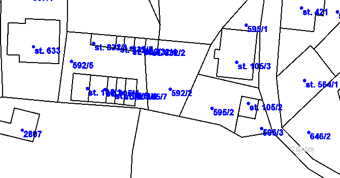 Parcela st. 592/2 v KÚ Lučany nad Nisou, Katastrální mapa