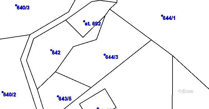 Parcela st. 644/3 v KÚ Lučany nad Nisou, Katastrální mapa