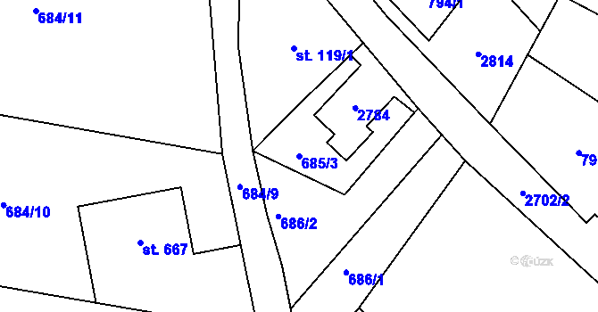 Parcela st. 685/3 v KÚ Lučany nad Nisou, Katastrální mapa
