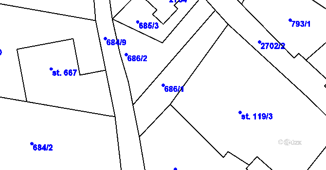 Parcela st. 686/1 v KÚ Lučany nad Nisou, Katastrální mapa