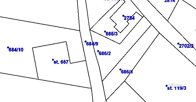 Parcela st. 686/2 v KÚ Lučany nad Nisou, Katastrální mapa