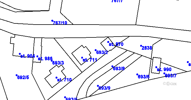 Parcela st. 693/2 v KÚ Lučany nad Nisou, Katastrální mapa
