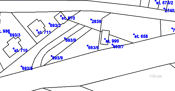 Parcela st. 693/6 v KÚ Lučany nad Nisou, Katastrální mapa
