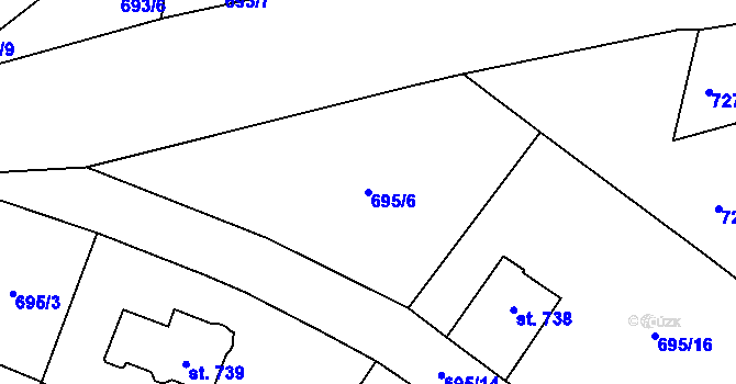 Parcela st. 695/6 v KÚ Lučany nad Nisou, Katastrální mapa