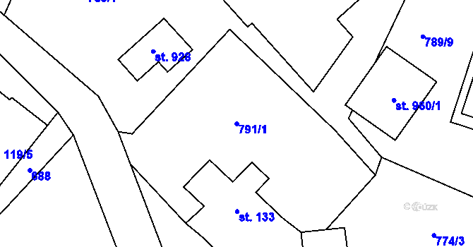 Parcela st. 791/1 v KÚ Lučany nad Nisou, Katastrální mapa