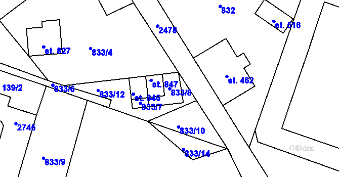 Parcela st. 833/8 v KÚ Lučany nad Nisou, Katastrální mapa