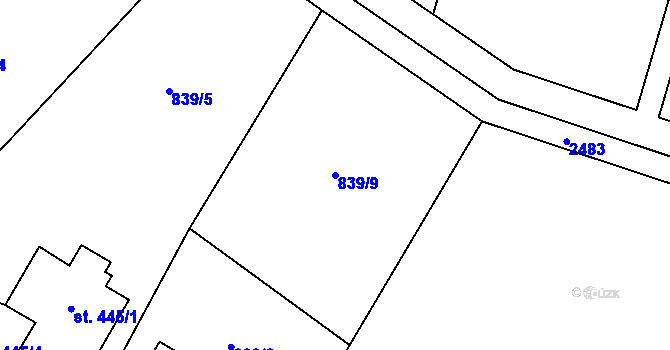 Parcela st. 839/9 v KÚ Lučany nad Nisou, Katastrální mapa