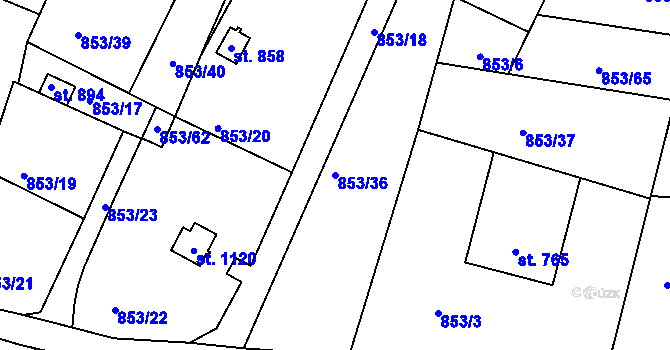 Parcela st. 853/36 v KÚ Lučany nad Nisou, Katastrální mapa
