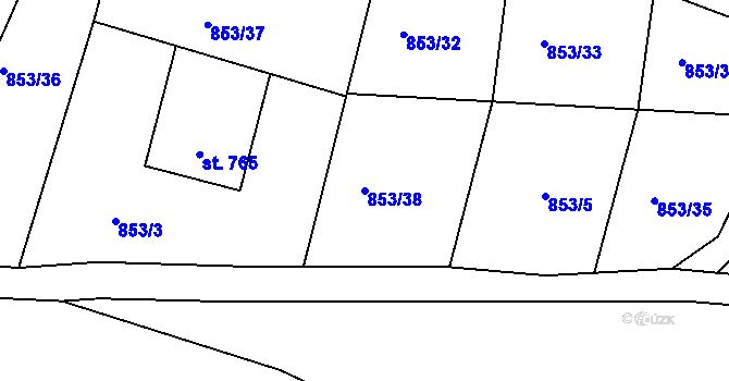 Parcela st. 853/38 v KÚ Lučany nad Nisou, Katastrální mapa