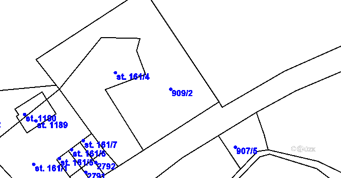 Parcela st. 909/2 v KÚ Lučany nad Nisou, Katastrální mapa