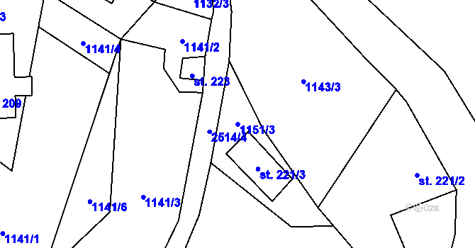 Parcela st. 1151/3 v KÚ Lučany nad Nisou, Katastrální mapa