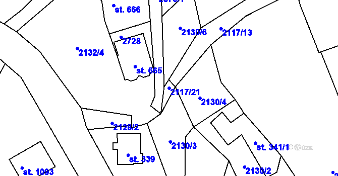 Parcela st. 2117/21 v KÚ Lučany nad Nisou, Katastrální mapa