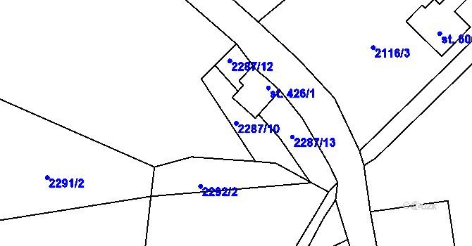 Parcela st. 2287/10 v KÚ Lučany nad Nisou, Katastrální mapa