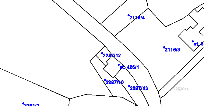 Parcela st. 2287/12 v KÚ Lučany nad Nisou, Katastrální mapa
