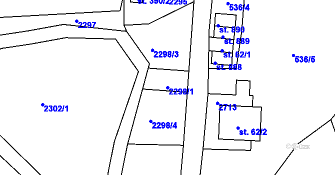 Parcela st. 2298/1 v KÚ Lučany nad Nisou, Katastrální mapa