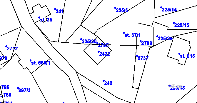 Parcela st. 2422 v KÚ Lučany nad Nisou, Katastrální mapa