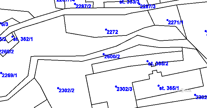 Parcela st. 2600/2 v KÚ Lučany nad Nisou, Katastrální mapa