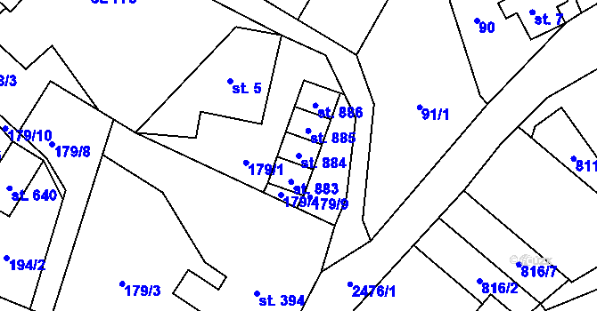 Parcela st. 884 v KÚ Lučany nad Nisou, Katastrální mapa