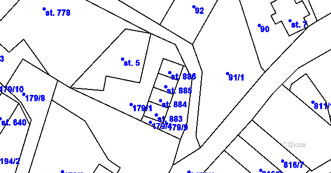 Parcela st. 885 v KÚ Lučany nad Nisou, Katastrální mapa
